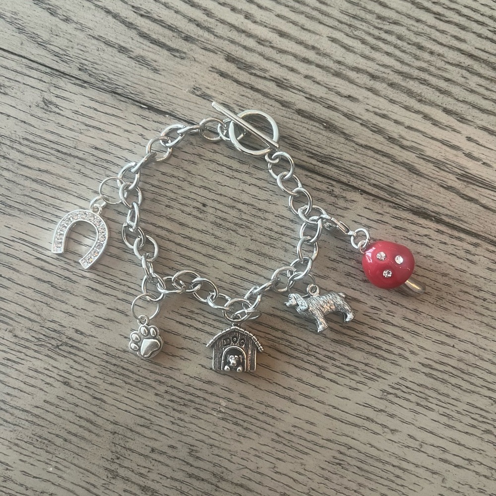 Silver Charm Bracelet with Red Mushroom